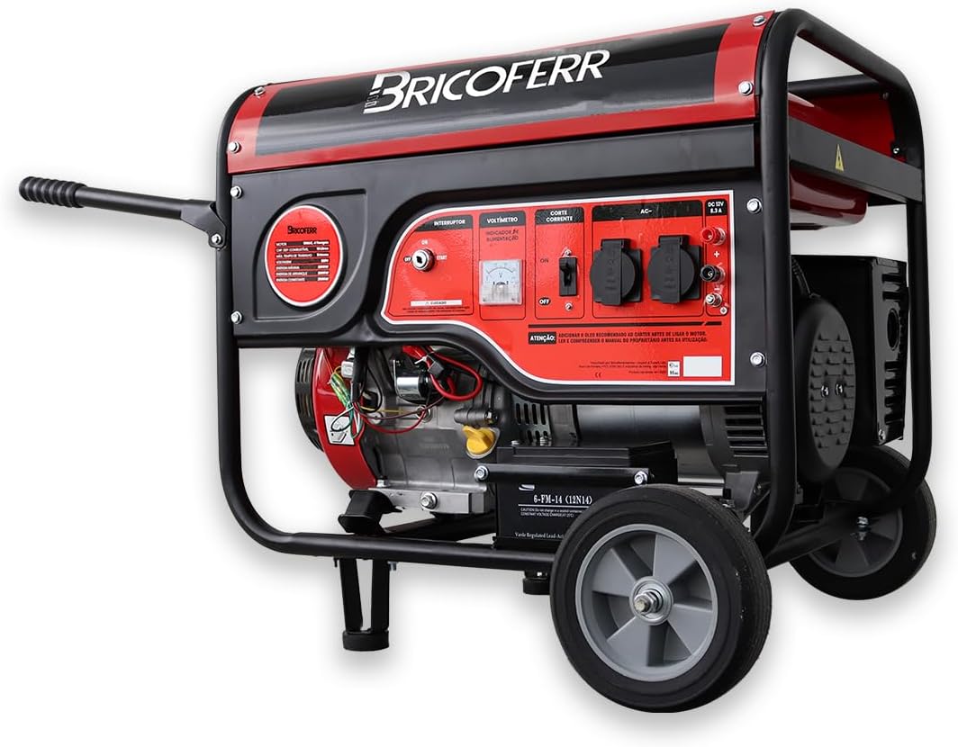 groupe électrogène Bricoferr | 8,5 kVA, 230 V monophasé – 50 Hz | Rouge/Noir, Générateur à essence 8500 19HP