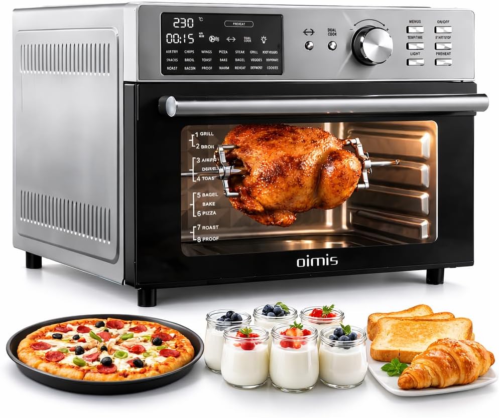 friteuse à air chaud OIMIS – 1800 W | Argent/Noir, Air Fryer xxl – Friteuse Sans Huile | 21 in 1 Petit Four a Pizza Electrique avec 7 Accessoires
