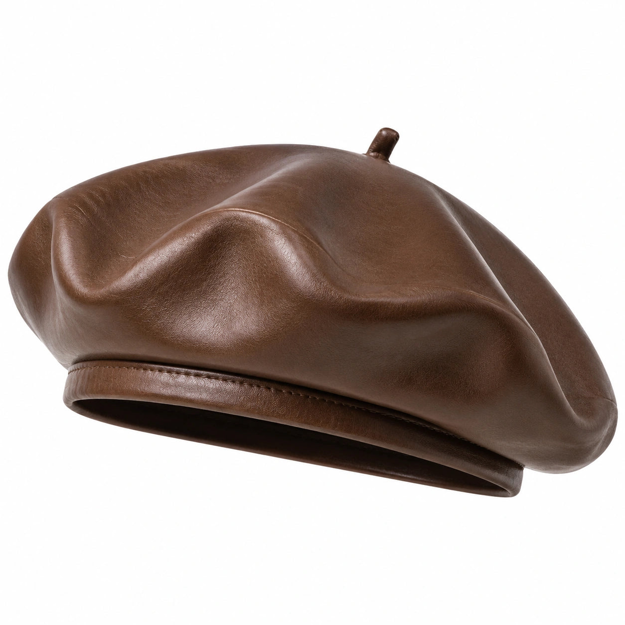 Béret taille unique brun aspect cuir style classique