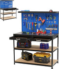 Établis SOARS – 121 X 61 X 156 CM | Noir/Bleu, Établi Atelier Garage – Rangement Outils en Métal en 3 Panneaux Perforé avec Kit de 24 Crochets