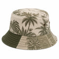 Chapeau bob taille unique en tissu beige et vert à motif tropical réversible