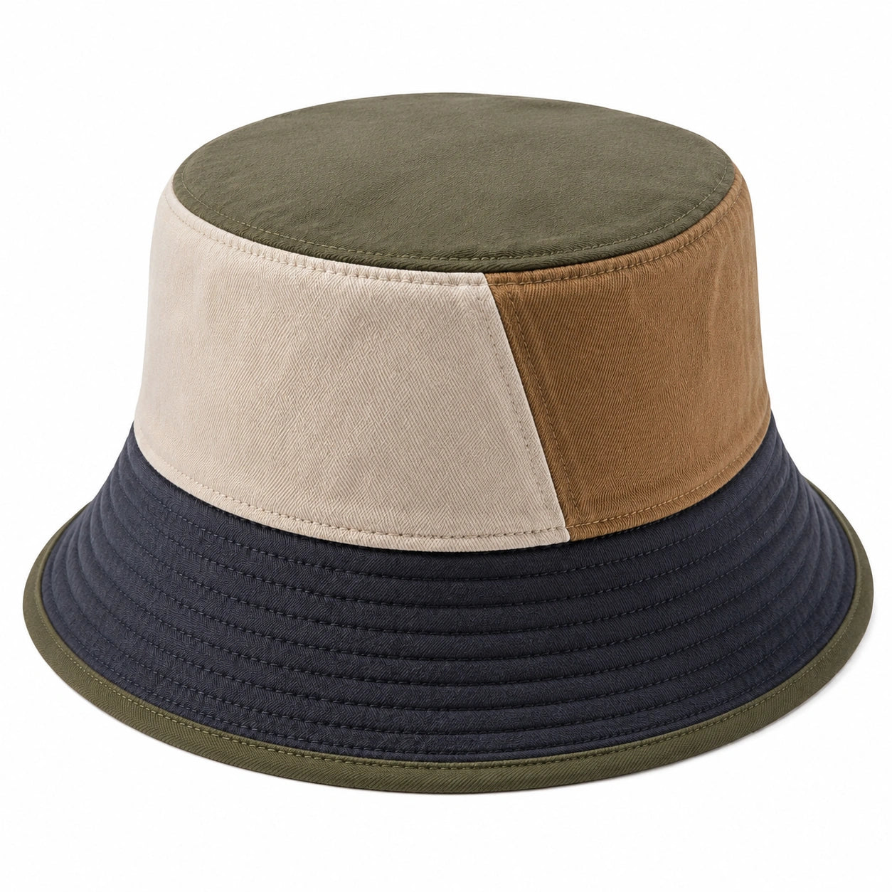 Chapeau bob taille unique en tissu color-block kaki beige marron bleu marine