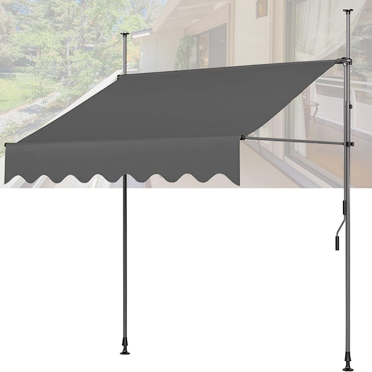 Voiles d'ombrage REALN – 3 m | polyester et PU, kaki – gris foncé | Auvent Manuel RéTractable, Auvent à Pince avec Manivelle