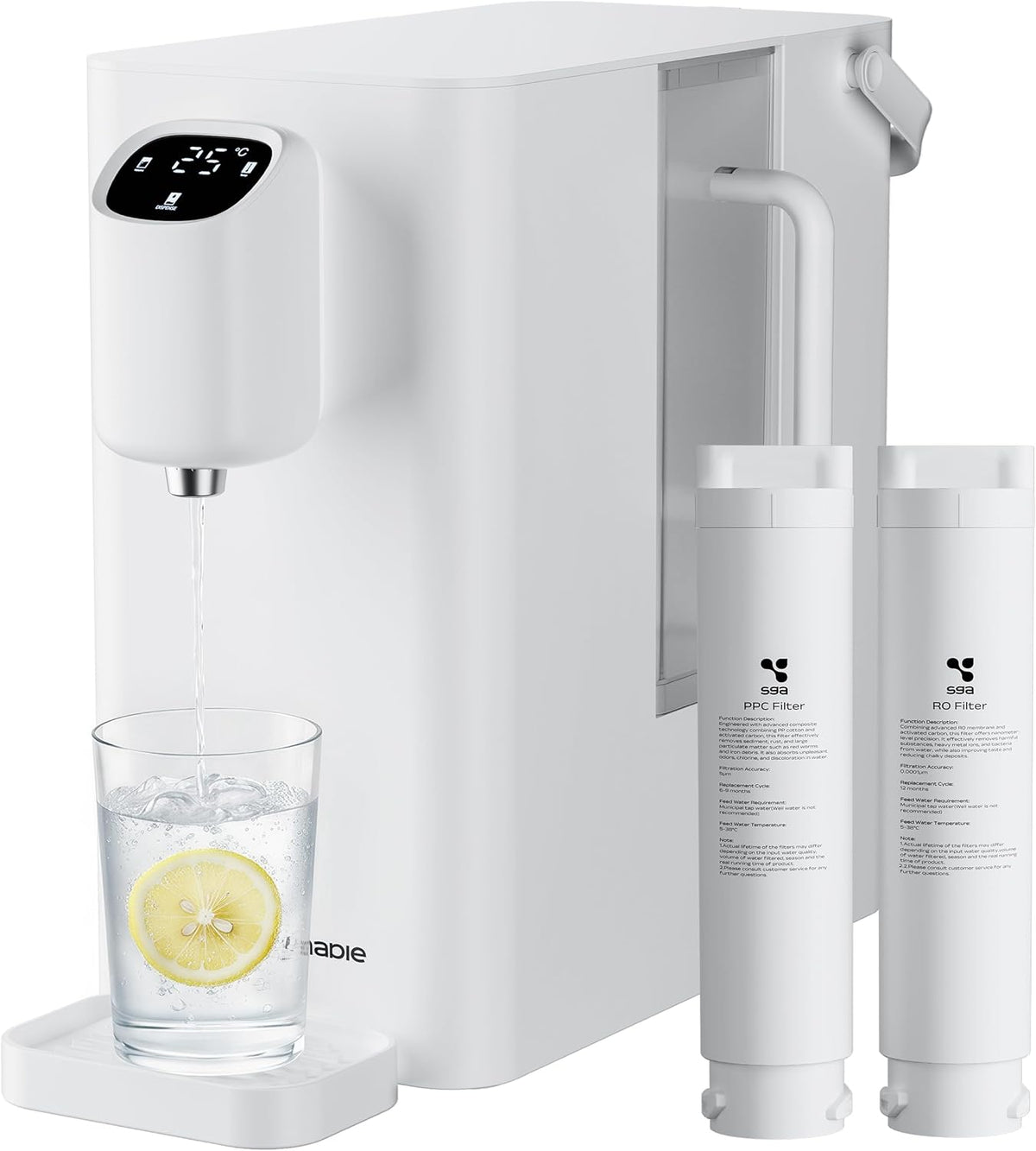 SusGreenable Distributeurs d'eau chaude, 2,4 L – Blanc | CIARRA X Osmoseur à osmose inverse, Purificateur d'eau de table avec eau chaude instantanée