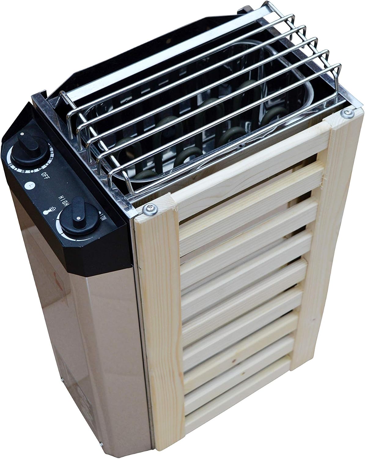 équipement de sauna SPIRATO – 3,6 kW - Raccordement 230 V | 3,6 kW, 230 V – Noir/Beige/Argent | Poêle pour sauna avec commande intégrée
