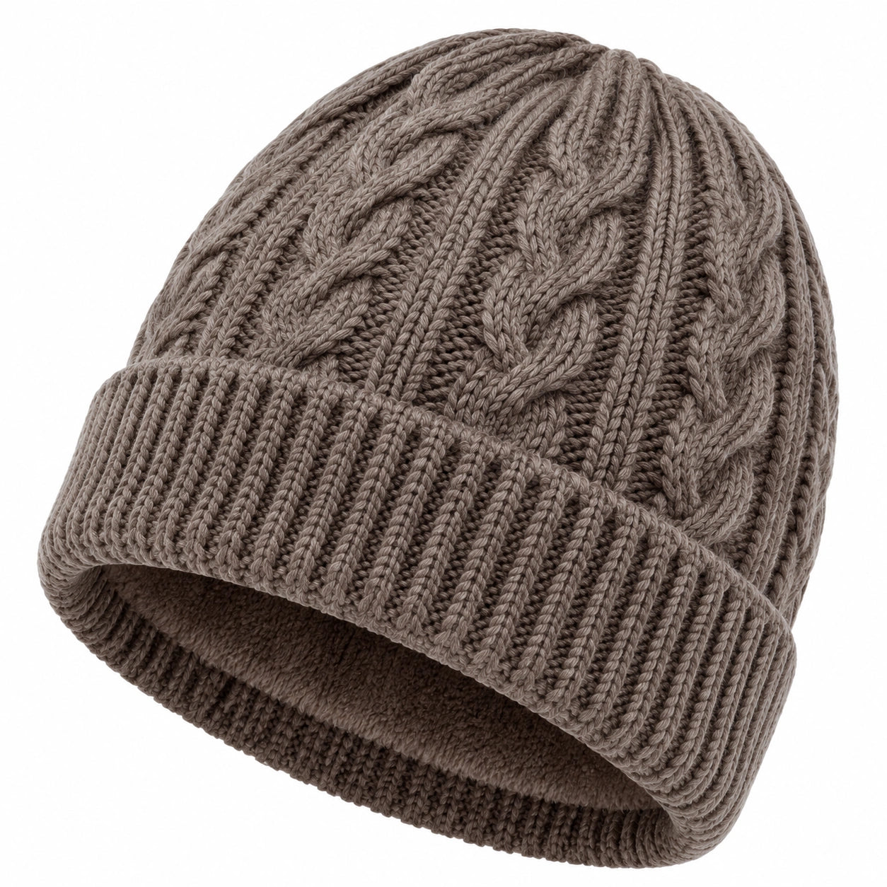 Bonnet taille unique en maille taupe à torsades pour adulte