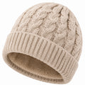 Bonnet en maille torsadée beige taille unique doublé polaire