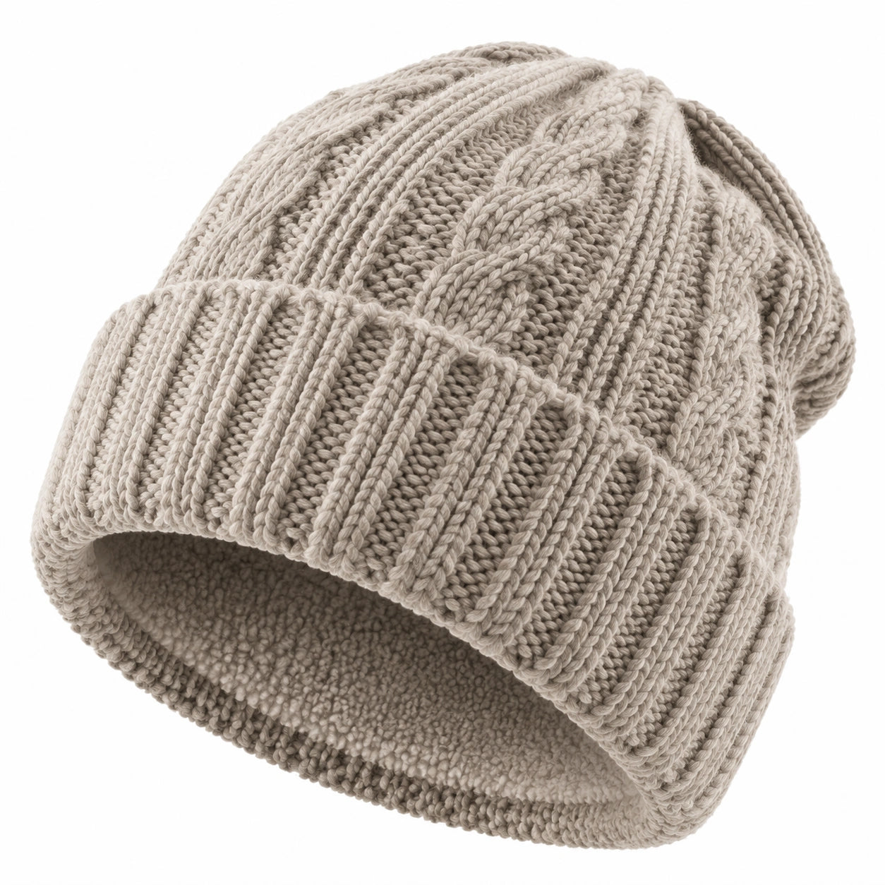 Bonnet taille unique en maille beige doublé polaire style côtelé