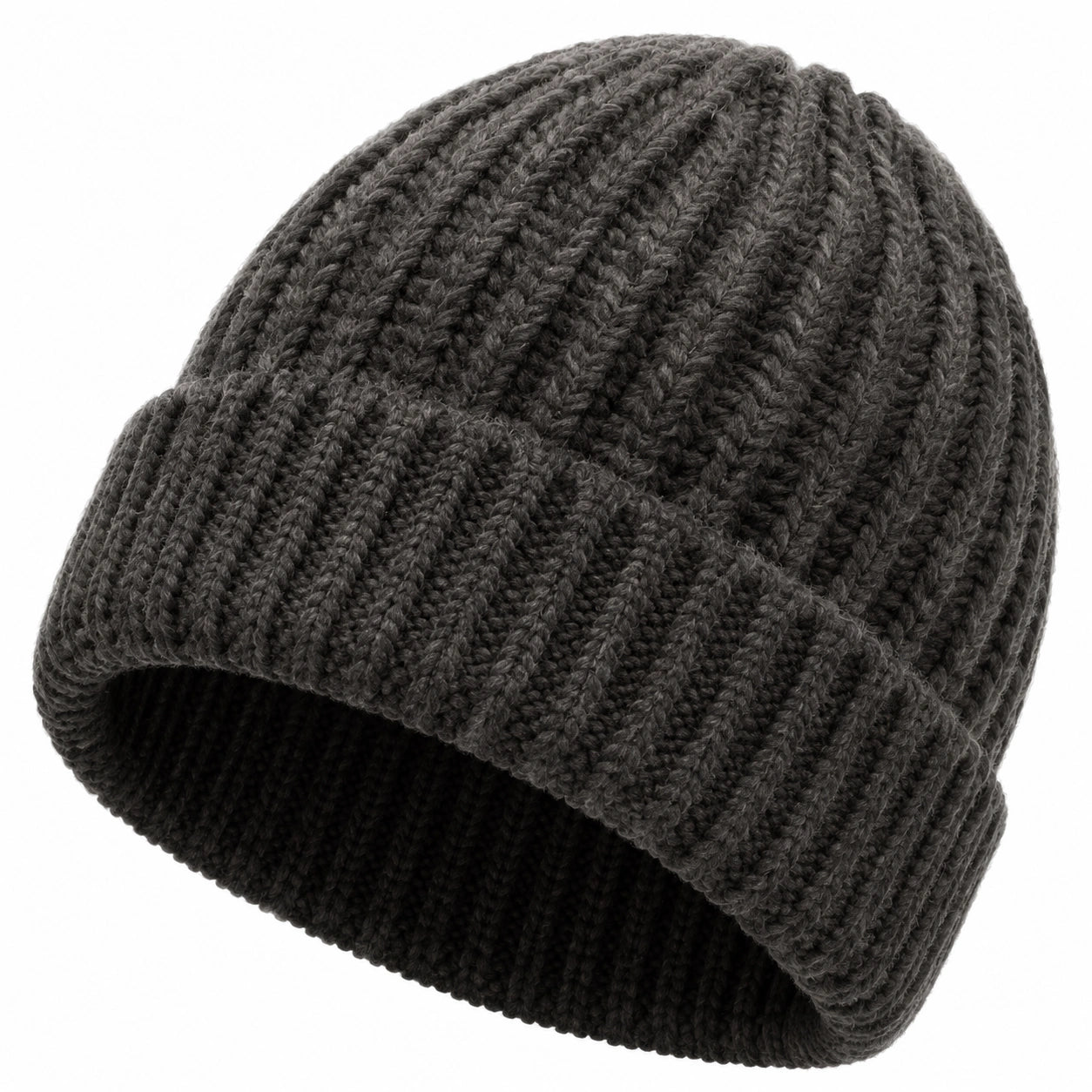 Bonnet taille unique gris anthracite en maille côtelée à revers pour adulte