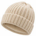 Bonnet taille unique en maille côtelée beige avec doublure chaude - style hivernal