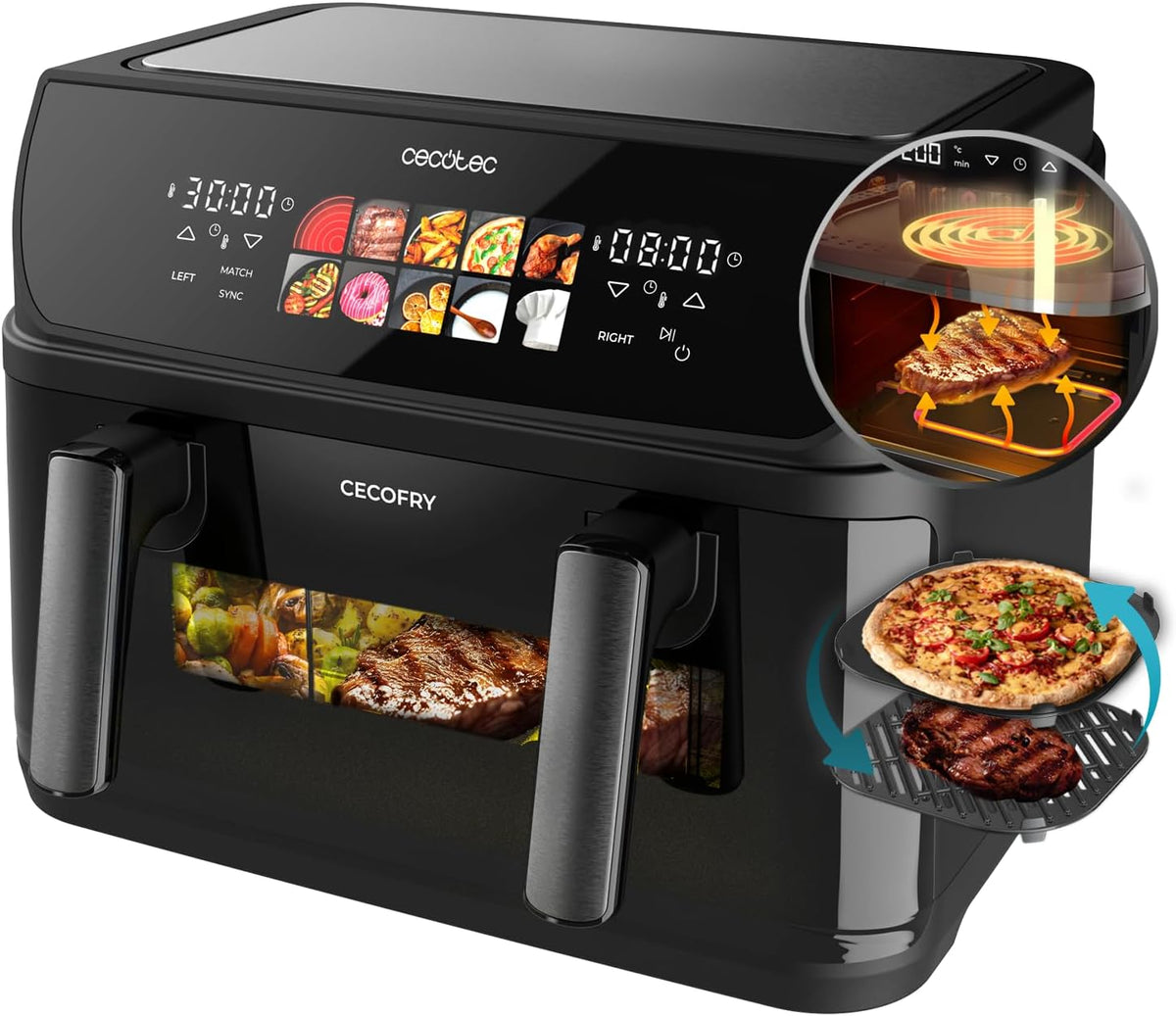 friteuse à air chaud Cecotec | 10 L, 2800 W – Noir | Friteuse à Air sans Huile avec Double Résistance, Air Fryer Cecofry&Grill Duoheat 10000