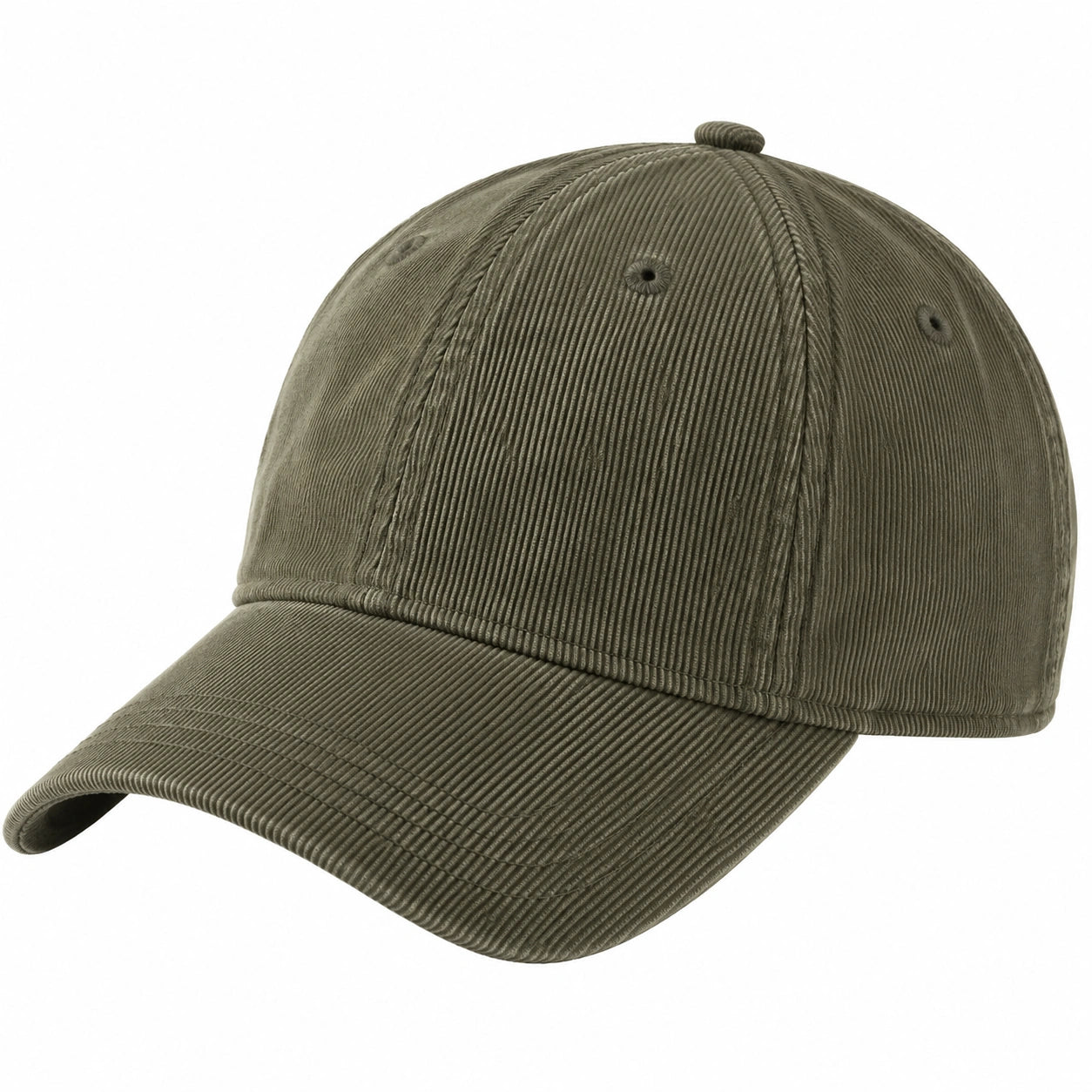 Casquette unisexe taille unique en tissu côtelé vert kaki - visière incurvée style décontracté