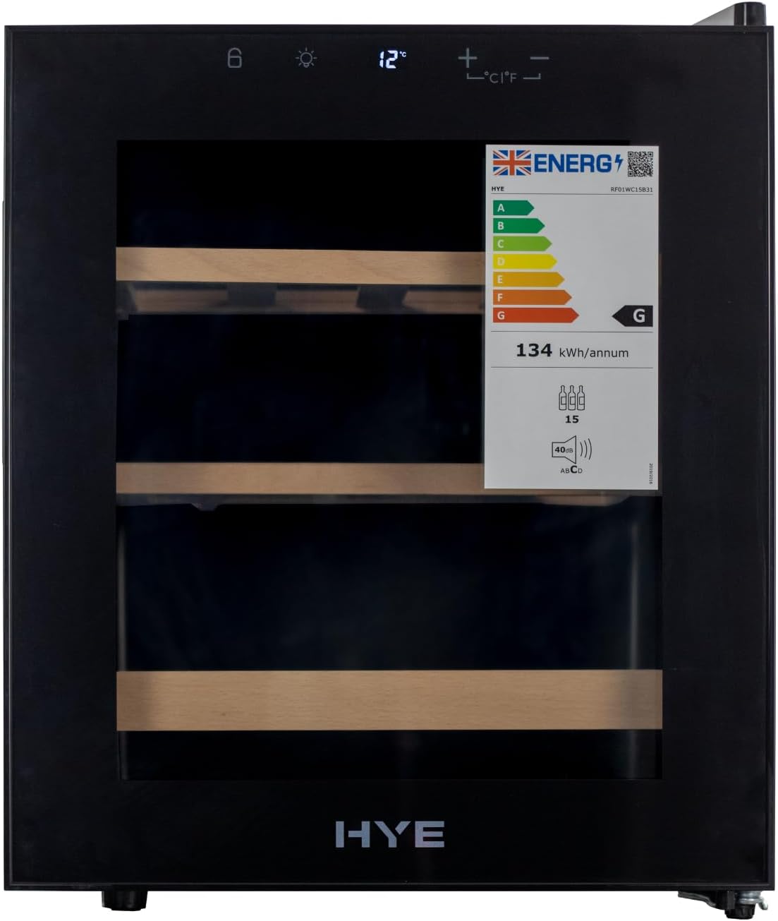 rafraîchisseur d'air HYE | frigo, 46 L – 43 cm | Noir/Bois, Rafraîchisseur à vin RF01WC15B31 – Réfrigérateur à vin avec 15 bouteilles/ de stockage