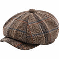 Casquette gavroche taille unique en tissu texturé marron à carreaux style classique