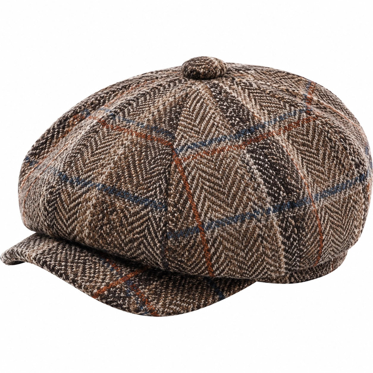 Casquette gavroche taille unique en tissu texturé marron à carreaux style classique