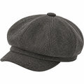 Casquette gavroche taille unique en tissu gris foncé à chevrons style rétro
