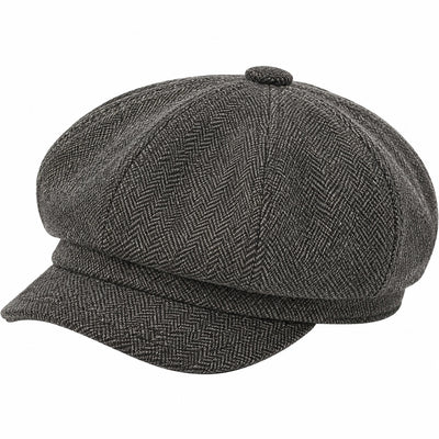 Casquette gavroche taille unique en tissu gris foncé à chevrons style rétro