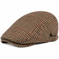 Casquette plate taille unique en tissu marron pied-de-poule réglable