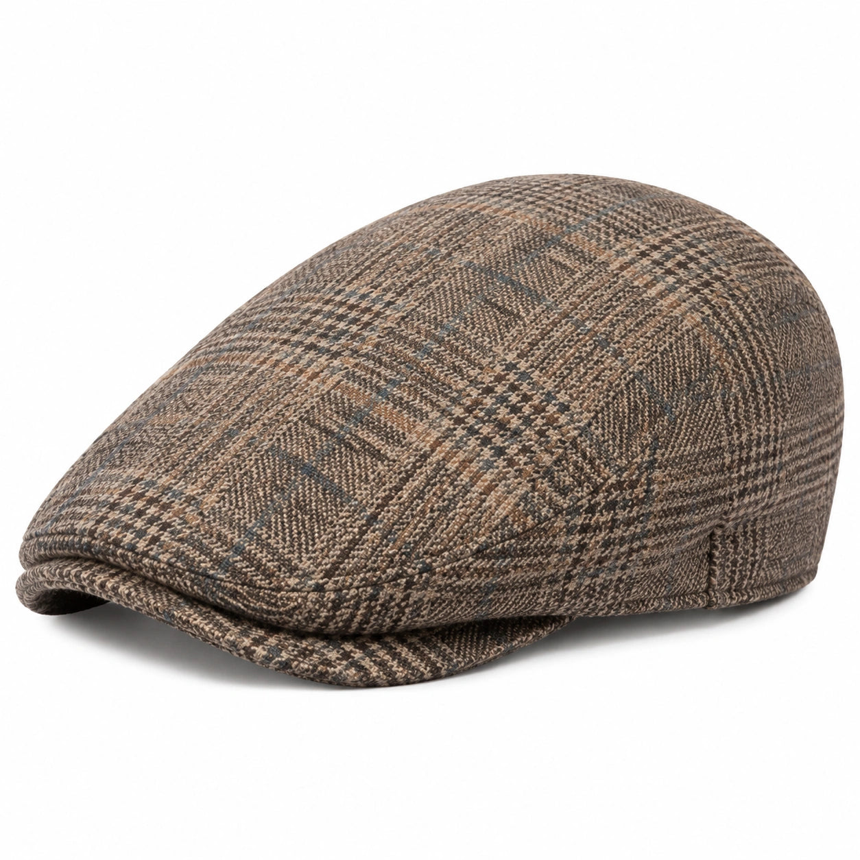 Casquette plate taille unique en tissu marron beige gris à carreaux style classique
