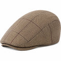 Casquette plate taille unique en tissu beige marron à motif chevrons style classique
