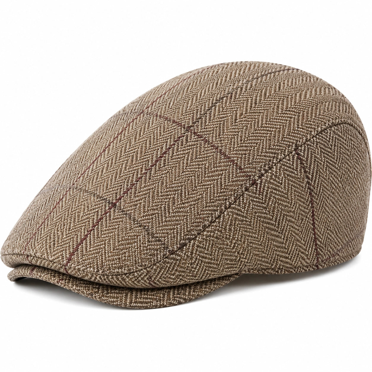 Casquette plate taille unique en tissu beige marron à motif chevrons style classique