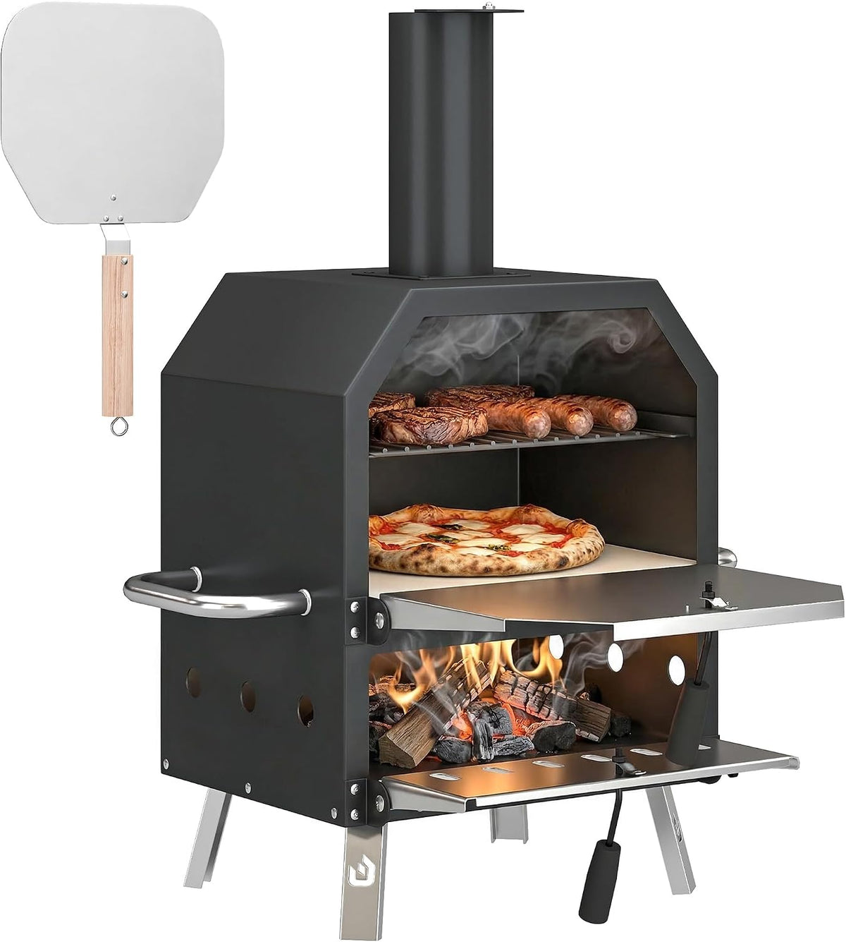 four à pizza Outsunny | 30 cm, Noir/Argent