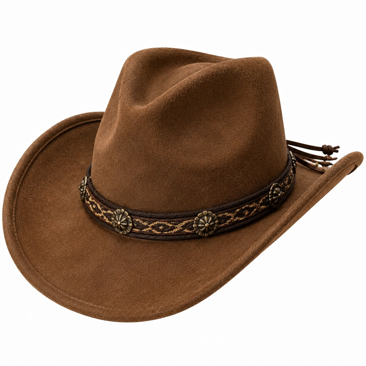 Chapeau cowboy taille unique marron aspect suédine avec bande décorative ajustable