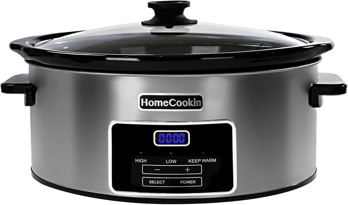 HOMECOOKIN Mijoteuses, 8 litres – Noir/Argent | Mijoteuse programmable numérique de avec minuterie