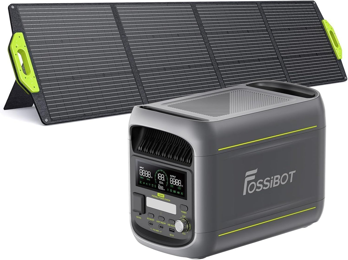 groupe électrogène FOSSiBOT – 1024 Wh | 200 W, 2700 W – 1200 W | Noir/Gris, F1800 Générateur Électrique Portable avec Panneau Solaire