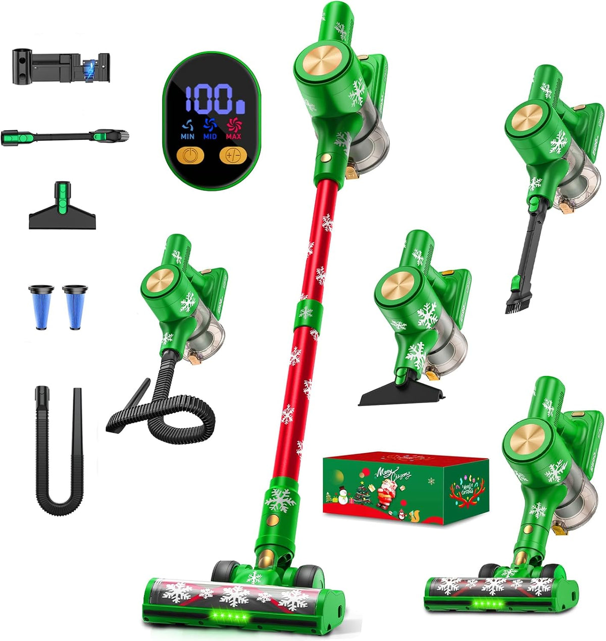 SUXIANGVAC aspirateur balai sans fil, 48 kPa – 500 W | Vert/Rouge, 55min – Aspirateur sans Fil avec Recharge Murale