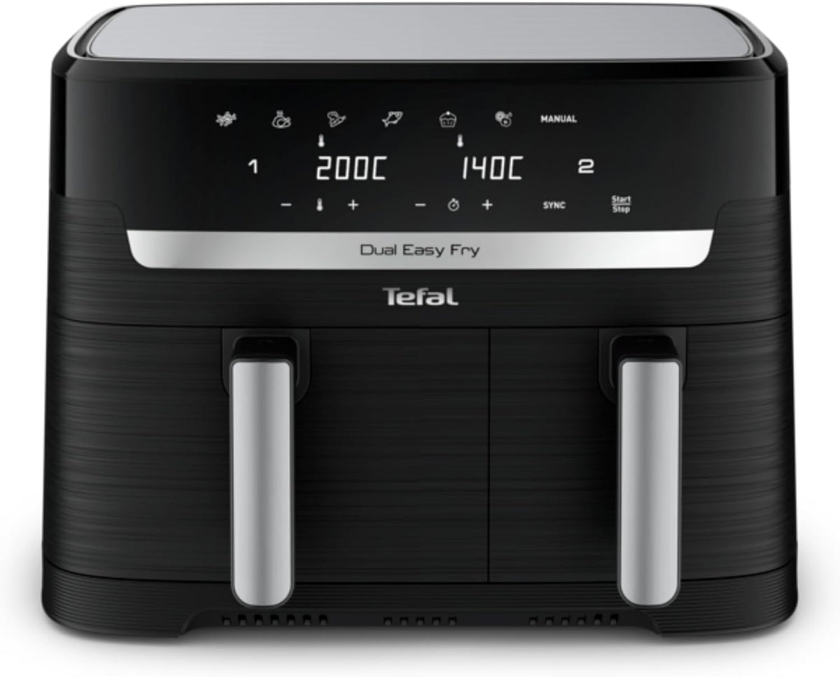 friteuse à air chaud Tefal | air fryer, 8,3 l – 2Kg | Noir/Argent, Dual Easy Fry – à double chambre | nourriture, 2 tiroirs indépendants