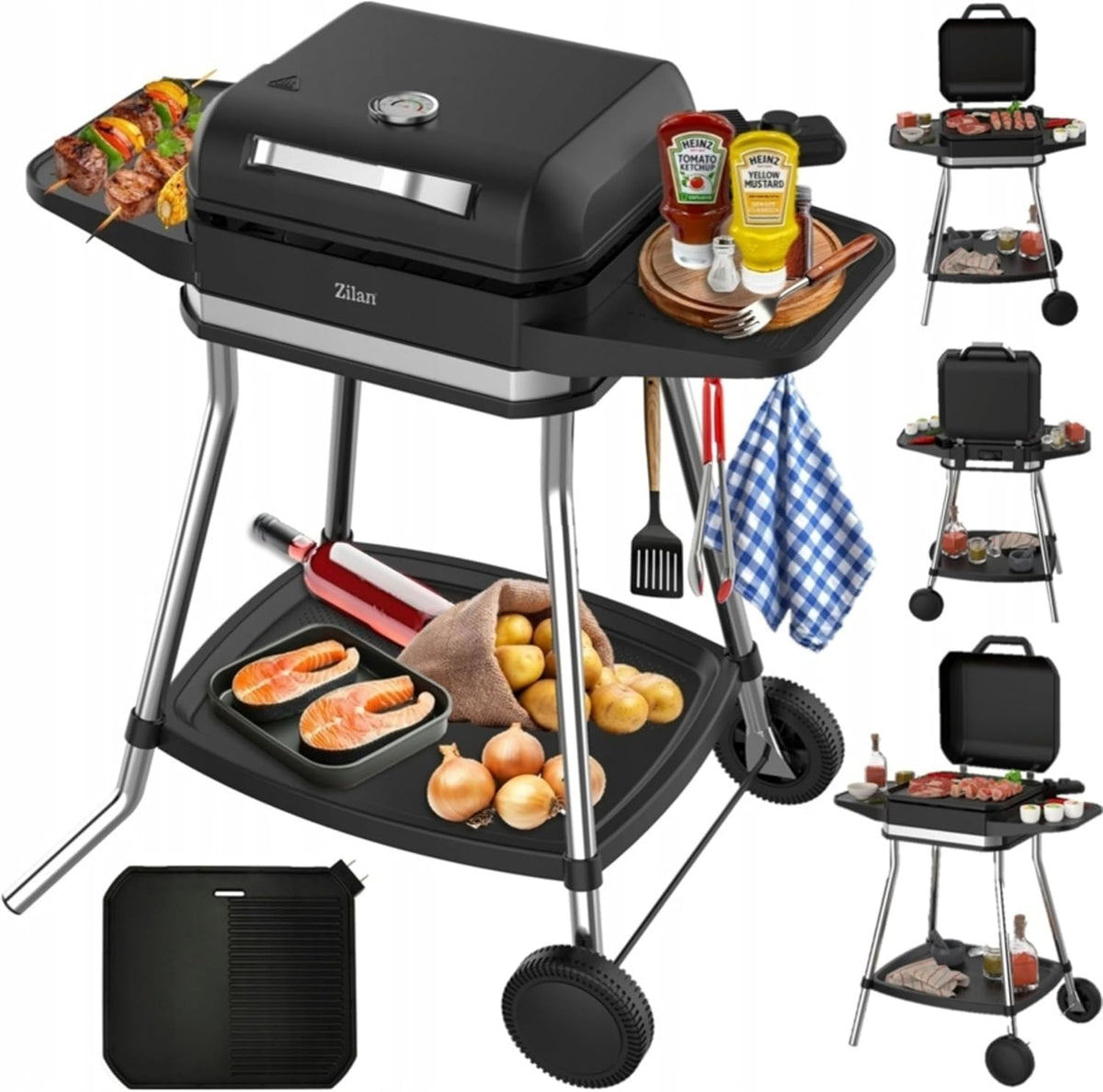 fumoir Zilan – 3050 W | Noir/Argent, Barbecue électrique 2 en 1 - - Barbecue électrique pour balcon