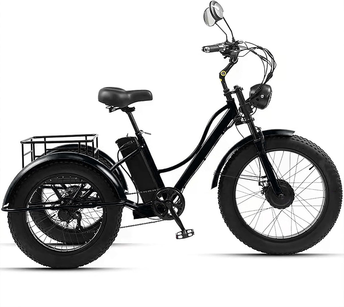 GCLCPAEN Tricycles, 24 Pouces – 200 Kg | Noir, Tricycle Électrique – Tricycle Électrique pour Adultes | Grand Panier