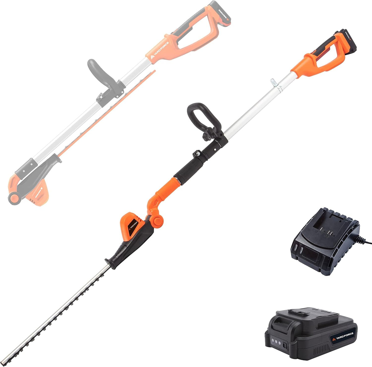 batterie Yard Force | 20 V, 41 cm – Orange/Noir | Taille-haie sans Fil, Extensible – tête réglable | Longueur de Coupe