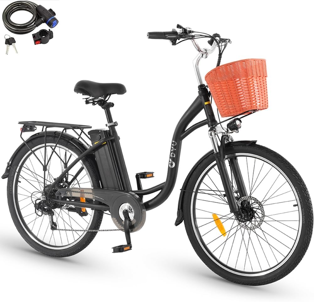 Vélos électriques DYU | 26 Pouces, 36 V – 12,5 Ah | Noir/Orange, Vélo Électrique – Vélo Électrique avec Dérailleur 6 Vitesses