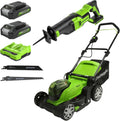 Tondeuses et tracteurs Greenworks | 24 V, Vert/Noir – Tondeuse à Batterie G24X2LM36K2x + Batterie scie Alternative GD24RS