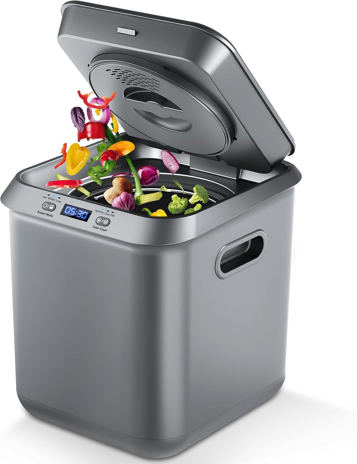 Composteur Composts et déchets de jardin, 2,5 l – Gris | électrique pour cuisine, Bac à compost intelligent intérieur/extérieur