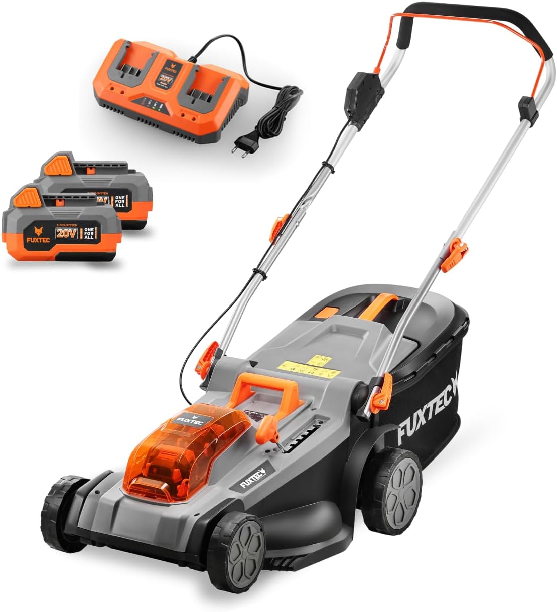 Fuxtec tondeuse à gazon, 40 V – 2x20 | 37 cm, Gris/Orange/Noir – sans Fil ( V) E2RM37 Set Batteries et Chargeur - Largeur De Coupe
