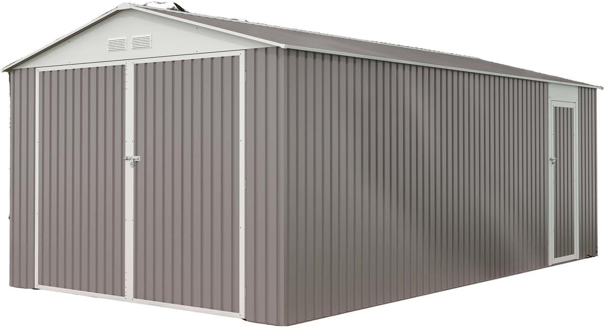 Abris de jardin Habitat et Jardin – 18,56 m | Gris/Blanc, Garage métal Nevada avec Porte battante - ²