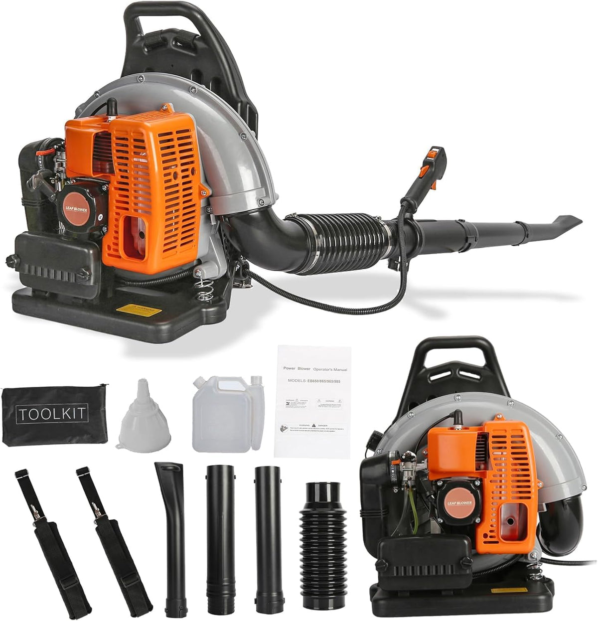 Aislerbee souffleur de feuilles, 1.7 L – Noir/Orange/Gris | Thermique 65cc 2 Temps, Souffleur à Dos Ergonomique pour Nettoyage de Neige