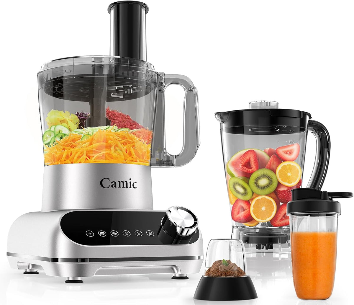 robot de cuisine Camic – 1500 W | 2.5 L, Argent/Noir – Multifonction - Robot Culinaire avec Bol | 6 Programmes