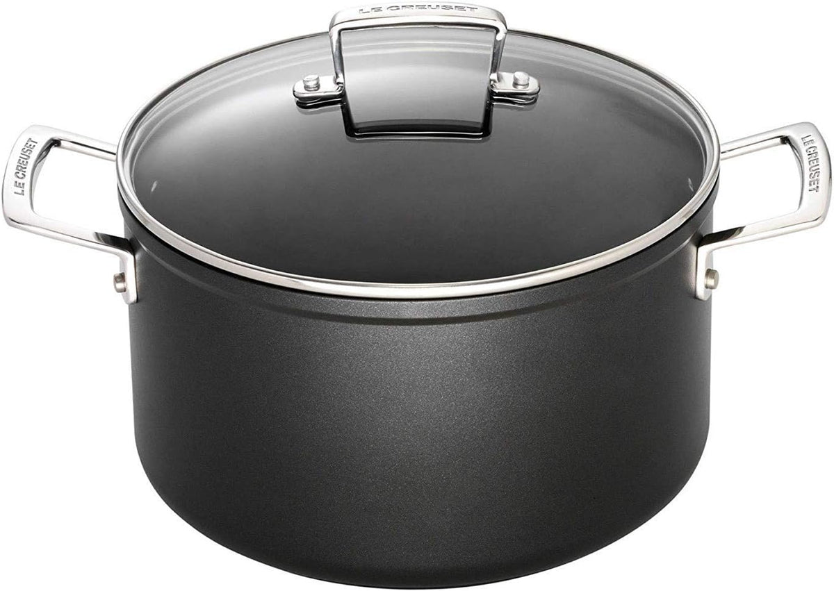 LE CREUSET Casseroles poêles et faitouts, 24 cm – Anthracite/Argenté | Faitout en Aluminium Forgé avec Couvercle en Verre