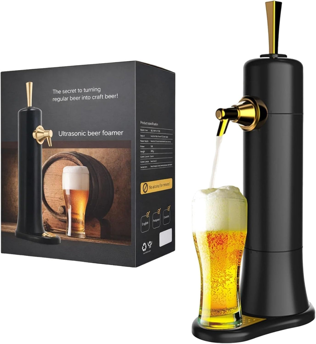 Tireuses à bières coyrugky | L 145 x P 233 x H 517 mm, 500 ml – Silicone ABS | Noir, Tireuse à bière professionnelle avec technologie mousse vibrante