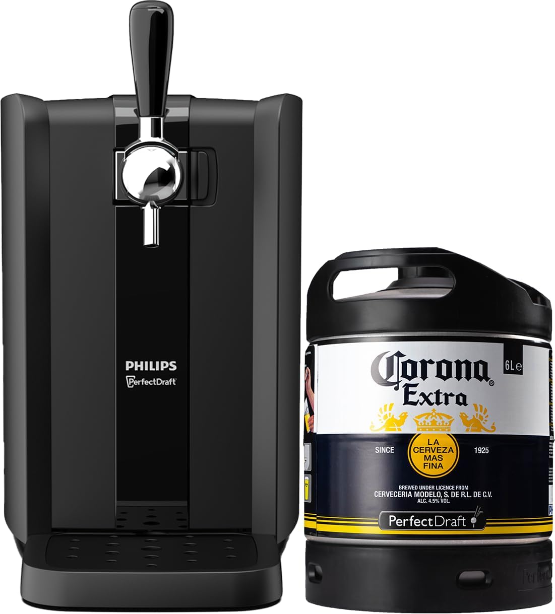 Tireuses à bières PerfectDraft – 6 L | Noir, Pack Tireuse À Bière + 1 Fût Corona – Machine Pression À Domicile