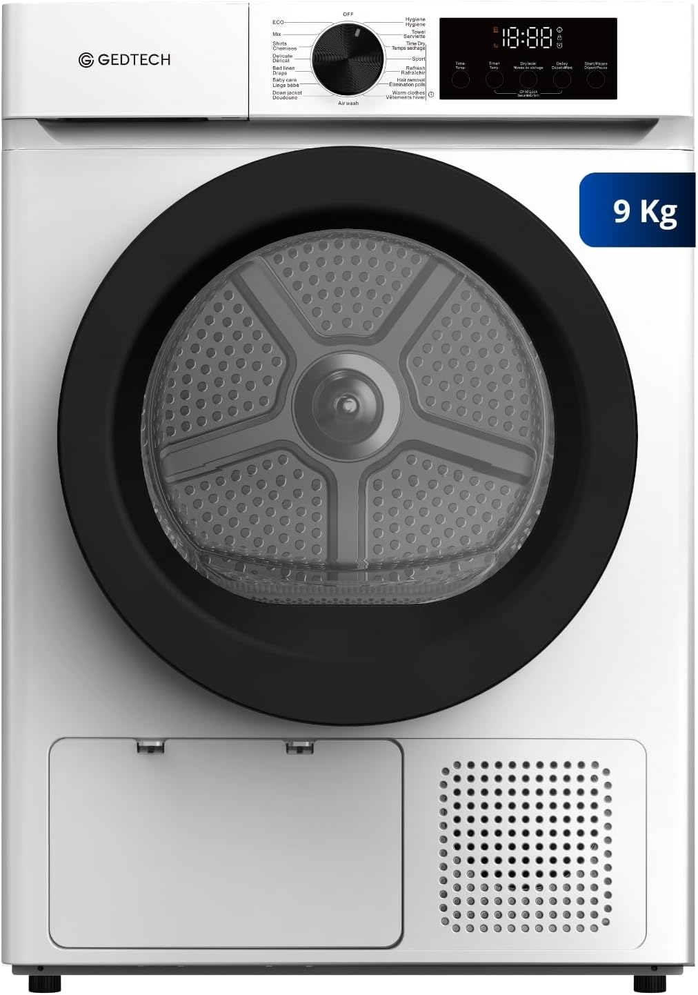 Sèche-linges avec pompe à chaleur GEDTECH | 9 Kg, Blanc/Noir