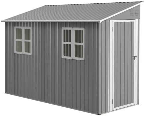 vutizal Abris de jardin, 1,2 x 3 m – acier galvanisé | Gris/Blanc, Abri en métal de avec kit de sol et design d'appui