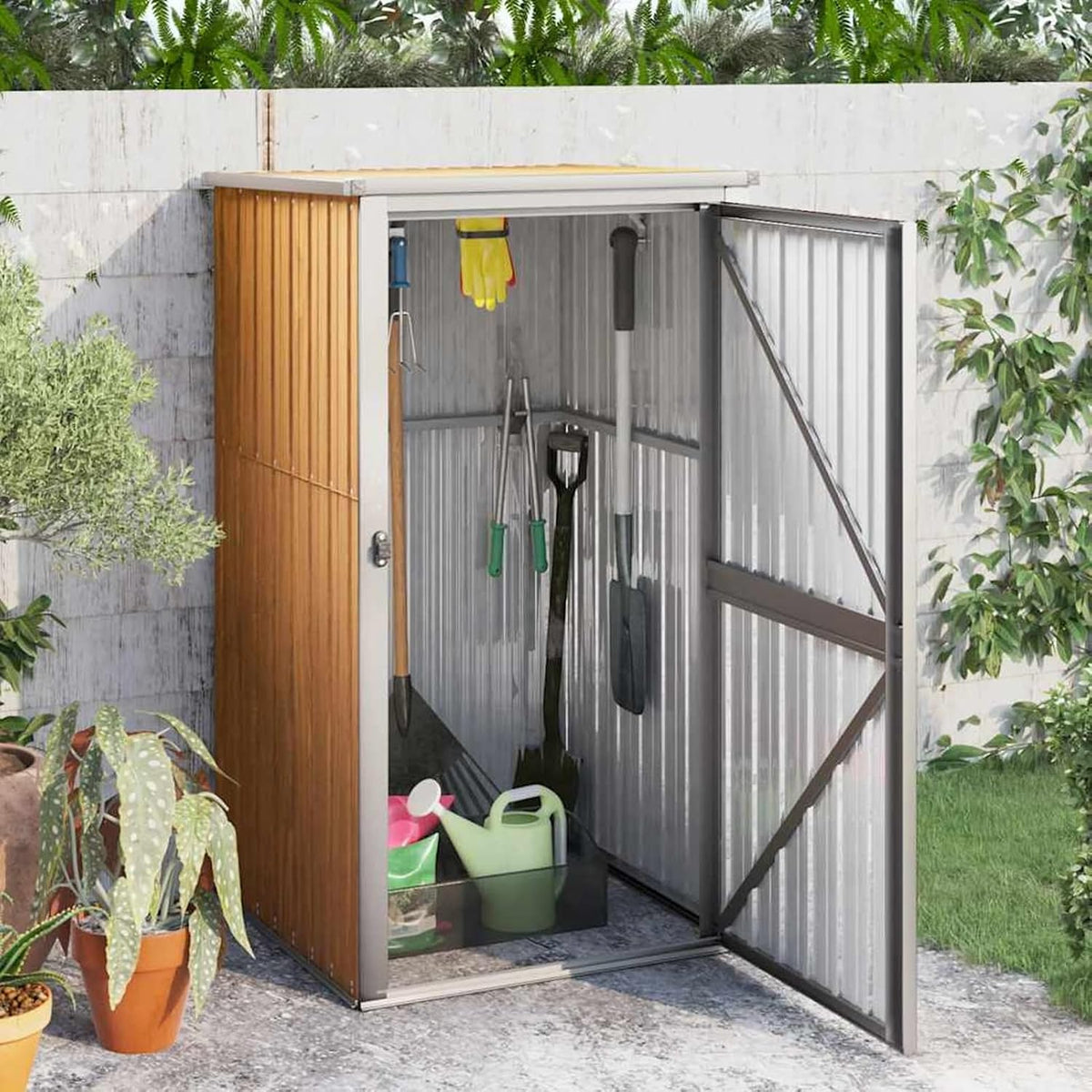 Abris de jardin Gecheer – 88x89x159 | 161 cm, acier galvanisé – métal | plastique, marron – Abri de Jardin Métal / - Stockage Outils & Equipements