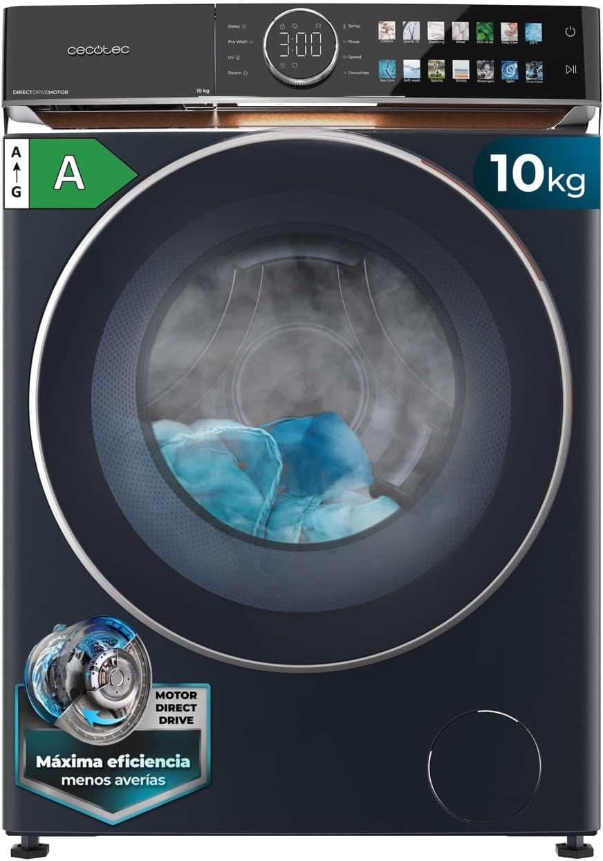 lave-linge Cecotec | machine à laver, 10Kg – 1400 RPM | Noir, Frontal Bolero DressCode 10980 Direct Drive Blue A – Moteur Direct Drive