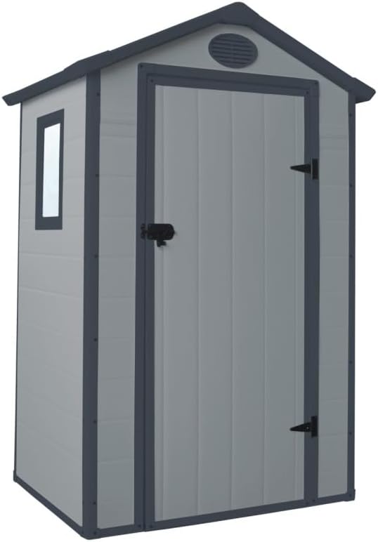 Abris de jardin JOBU – 1,34 m | Gris, Jôbu Abri de Jardin en Résine ² – Toiture Double Pente | Kit de Fondation Inclus