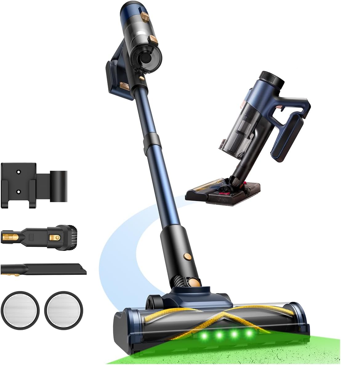aspirateur balai sans fil CHEFREE – 48Kpa | 450 W, Bleu/Noir/Or – Aspirateur sans Fil Puissant avec Detect Laser